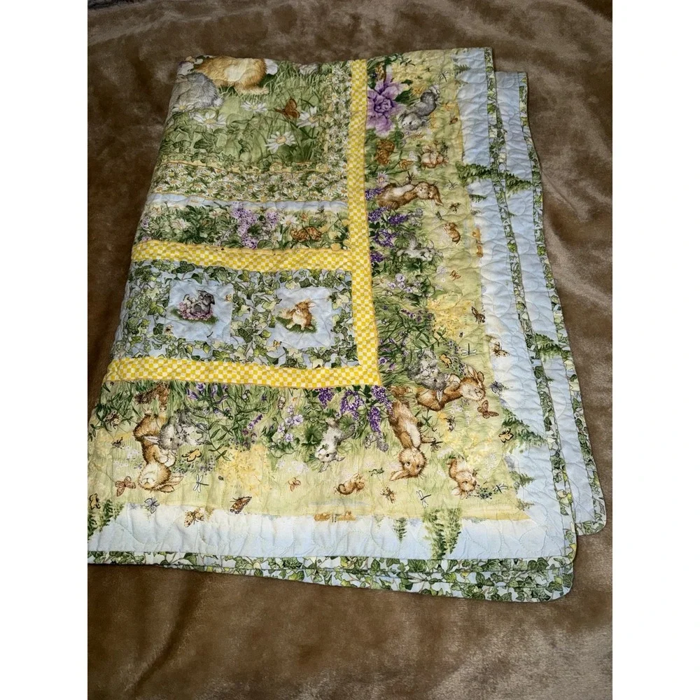 Handmade Quilt Rabbit Butterflies Floral Turtle Cottagecore Child Gorgeous